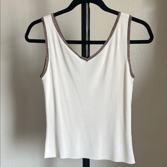 White House Black Market Ivory Tank with Chocolate Trim - Picture 3 of 3